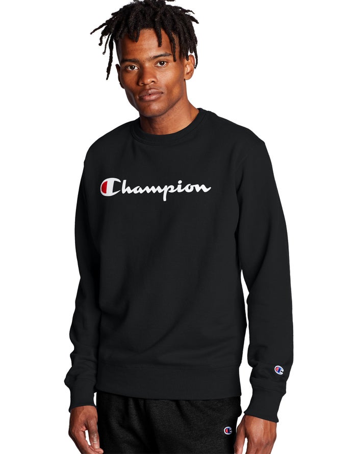 Champion Powerblend Crew Script Logo Erkek Sweatshirt Siyah ( DSVCTE425 )